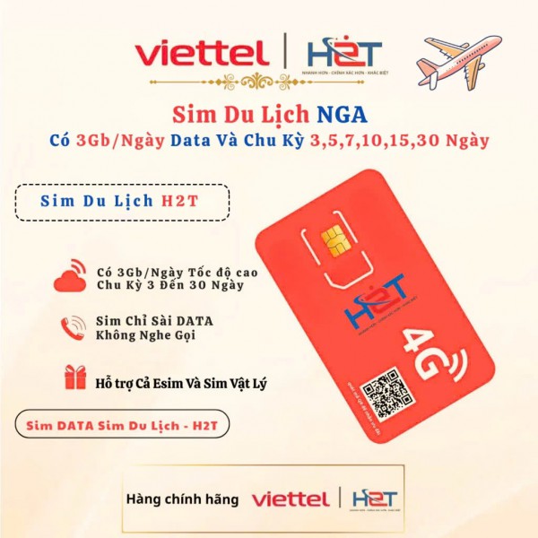 SIM Data Du Lịch Nga 3GB/Ngày | Dung Lượng Lớn, Mạng MTC | H2T