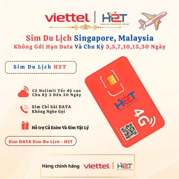 Sim Du Lịch Singapore – Malaysia Không Giới Hạn 1 Ngày | H2T – Dùng Thả Ga, Không Lo Hết Data